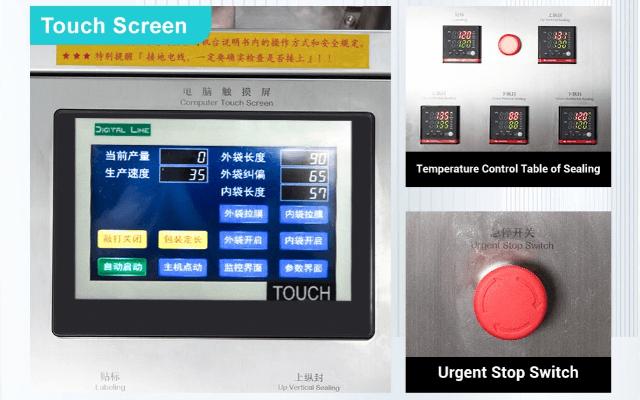 1.Touch Screen：PLC controller and colour touch screen.all parameters can be set onthe control panel.easy to operate,language switchable.JPG